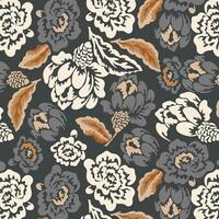 a pattern with rose flowers and leaves on a dark background vector
