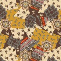 ethnic floral and geometric patchwork pattern design vector