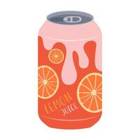 Flat style illustrations of bottled and canned fruity drinks and flavored soda. Summer cold and soft drink vector