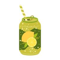 Flat canned and bottled fizzy fruit drink and flavored sodas. Summer cold and soft drinks. vector