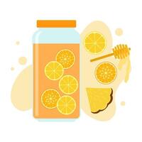 Flat illustrations of fruit juice and beverage container with colorful labels. Summer cold and soft drinks. vector