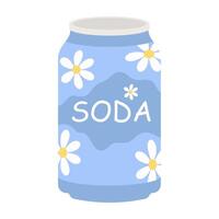 Flat style illustrations of bottled and canned fruity drinks and flavored soda. Summer cold and soft drink. vector