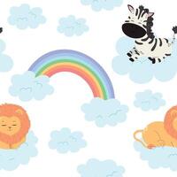 Cute seamless pattern with lion and zebra vector