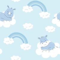 Blue pattern with rhino and hippo vector