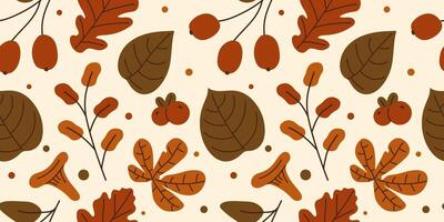 Autumn seamless pattern with berries, muscrooms, leaves. Perfect for fall print, fabric, wrapping paper and more. illustration vector