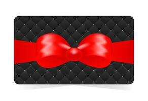 Luxury gift card design with quilted black background, classic red bow knot and red satin ribbon. illustration for birthdays, special occasions, digital presents, web, print, digital vector