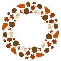 Fall foliage wreath illustration with pumpkins, leaves, berries, branches and more. Seasonal frame for autumnal nature design, invitations or web decor. illustration vector