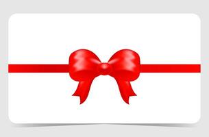 Gift card with realistic red bow and horizontal ribbon. illustration isolated vector