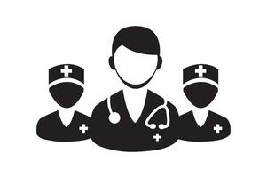 Doctor Icon. A male Doctor icon both wearing stethoscopes.The minimalistic black and white Doctors icon. Medical Team Icon. Simple linear icon for a group of doctors. illustration. Eps 10. vector
