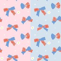 Retro Coquette 4th of July America Ribbon Bow Girly Seamless Pattern Red White Blue Minimal Wallpaper Isolated on Background vector