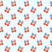 Retro Coquette 4th of July Heart Cherries Bow Seamless Pattern Girly America Star and Stripe Minimal Wallpaper Isolated on Background vector