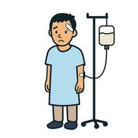 man with IV and bandaged head in hospital vector