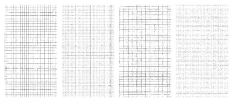 Grunge grid texture set black white worn geometric lines retro abstract pattern pack on transparent background for digital design overlays distressed elements vector