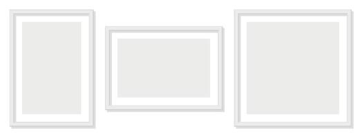 Empty white picture frames set on transparent background minimalist style interior design template mockup collection horizontal and vertical orientation clean layout gallery wall concept neutral tones vector