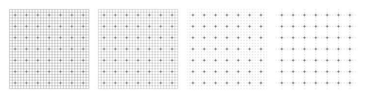 Black and white digital grid set with square outlines, cross markers, and fine spacing guides used in interface design, engineering plans, UI mockups, and modern tech frameworks vector
