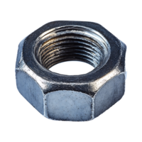 Macro shot showcases shiny metallic hexagon nut on transparent background png