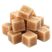 A stack of sweet brown sugar cubes is piled high on transparent background png