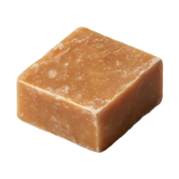 A square of handmade brown soap sits ready for use on transparent background png