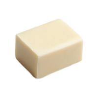 A clean, rectangular, shiny, and smooth bar of yellowish soap sits on transparent background png