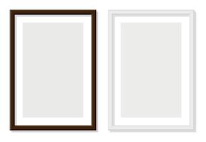 Brown wooden and white photo frames on transparent background clean vertical mockup design contrast decor element classic gallery presentation for artwork interior modern minimalist layout vector
