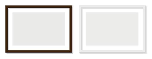 Horizontal brown wooden and white frames transparent background art mockup display composition minimalist gallery design concept for interior presentation home decor layout vector