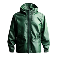 Shiny green hooded raincoat stands isolated on transparent background png