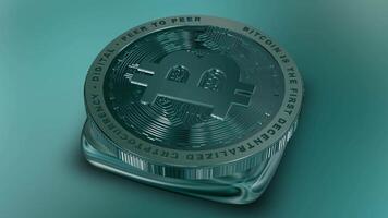 Cryptocurrency, Elegant Light Sea Green Bitcoin in Full Rotation, Money, Background, Exclusive, Looped, Unique Design, Finance, Coin video