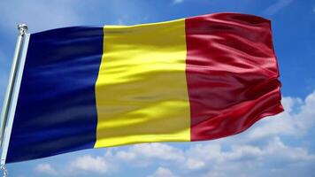 The flag of romania is flying high in the sky video
