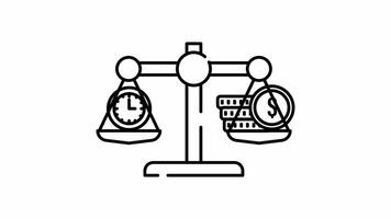 Time vs Money Balance Scale Animation Outline Loop with Alpha Channel video