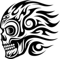 Tribal style skull with flames design on white background vector