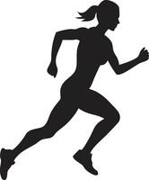 Dynamic female athlete running silhouette powerful pose in motion vector
