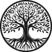 Circular tree of life design with intricate roots and leaves isolated on white background vector