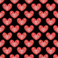 Black Valentine pattern with red magical hearts vector