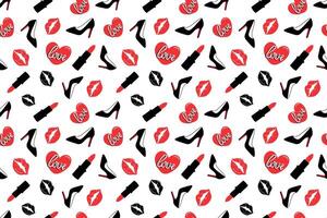 Pattern with lips, hearts and shpes vector