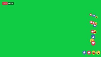Facebook live stream like, love react, emoji icon animation isolated on green screen background video