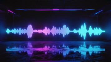 Visual Symphony, A vibrant audio waveform pulsates with dynamic energy, illuminated by neon hues, creating a mesmerizing auditory landscape video