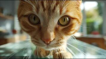 Curious Ginger Cat Sniffing a Camera, Creating an Immersive Viewer Interaction video