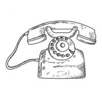 telephone illustration hand draw style in vintage engraved sketch outline style vector