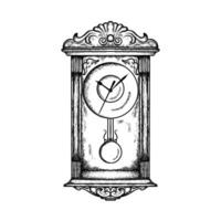 pendulum wall clock illustration hand draw style in vintage engraved sketch outline style. vector