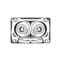 cassette tape illustration hand draw style in vintage engraved sketch outline style vector