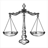 the scales of justice illustration hand draw style in vintage engraved sketch outline style. vector