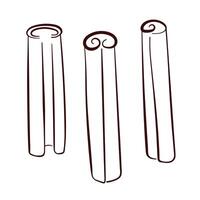 Three cinnamon sticks collection in line art style isolated on white background. Perfect for food, herb, spice, culinary and organic ingredient design. vector
