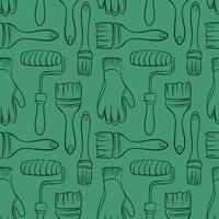 Seamless pattern of painting tools in line art style with brush, paint roller and gloves. Perfect for construction packaging or wallpaper store design. vector