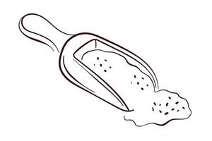 Ground cinnamon in wooden spoon in line art style on a white background. vector