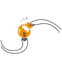 a hand holding a light bulb and another hand holding a piece of jigsaw vector