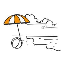 beach ball with umbrella on the beach illustration vector