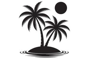 Hand drawn silhouette of tropical island with palm vector