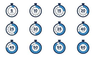 A set of blue and white stopwatch icons vector