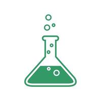 flat illustration showing an erlenmeyer flask containing a bubbling green liguid on a white background vector
