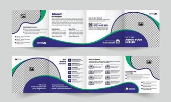 Modern Healthcare and Medical Square Four-Fold Brochure Design Template, ideal for hospitals, clinics, and wellness centers. Clean layout, fully customizable, and ready for high-quality printing. vector